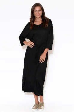 Cotton Dresses<Cotton Village Patricia Black Crinkle Cotton Tie Dress