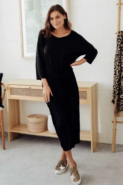 Cotton Dresses<Cotton Village Patricia Black Crinkle Cotton Tie Dress