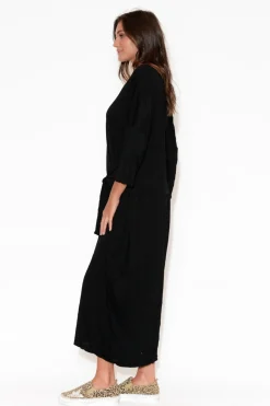 Cotton Dresses<Cotton Village Patricia Black Crinkle Cotton Tie Dress