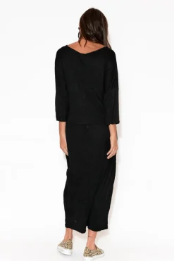 Cotton Dresses<Cotton Village Patricia Black Crinkle Cotton Tie Dress