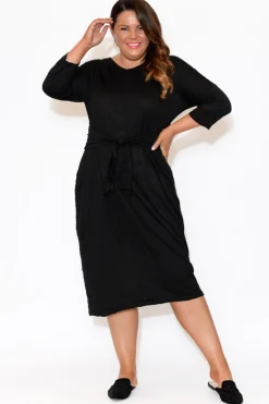 Cotton Dresses<Cotton Village Patricia Black Crinkle Cotton Tie Dress