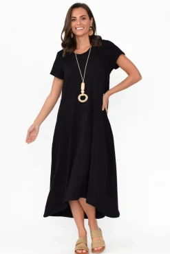 Midi Dresses<One Ten Willow Patrick Black Cotton Pocket Dress