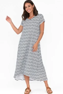 Cotton Dresses<One Ten Willow Patrick Navy Stripe Cotton Pocket Dress