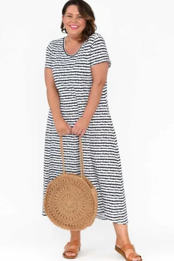 Cotton Dresses<One Ten Willow Patrick Navy Stripe Cotton Pocket Dress