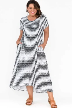 Cotton Dresses<One Ten Willow Patrick Navy Stripe Cotton Pocket Dress