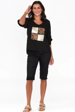Linen Tops<La Strada Pavla Black Leopard Linen V Neck Top