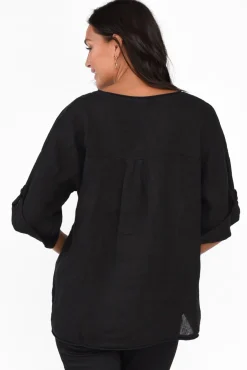 Linen Tops<La Strada Pavla Black Leopard Linen V Neck Top