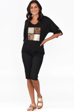 Linen Tops<La Strada Pavla Black Leopard Linen V Neck Top