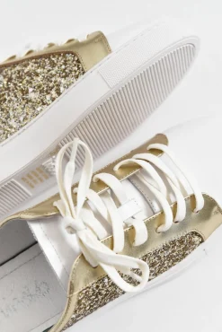 Leather Sneakers<Hinako Paz Gold Glitter Leather Mule Sneaker