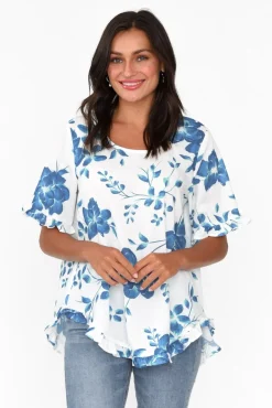 Sleeved Tops<Willow Tree Perrin Blue Floral Ruffle Top