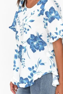 Sleeved Tops<Willow Tree Perrin Blue Floral Ruffle Top