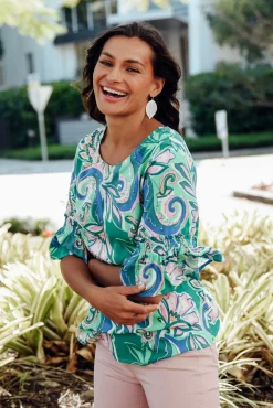 Sleeved Tops<Willow Tree Philomena Green Garden Ruffle Top