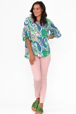 Sleeved Tops<Willow Tree Philomena Green Garden Ruffle Top