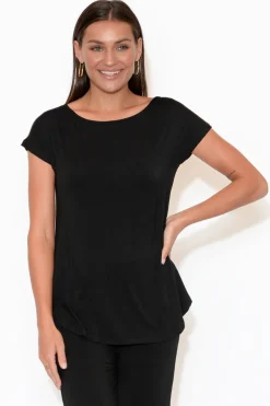 Sleeved Tops<Bamboo Body Pia Black Bamboo Boatneck Tee
