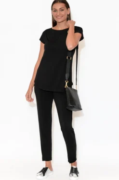 Sleeved Tops<Bamboo Body Pia Black Bamboo Boatneck Tee