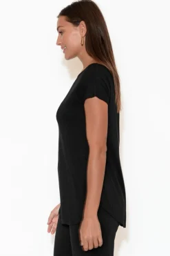 Sleeved Tops<Bamboo Body Pia Black Bamboo Boatneck Tee