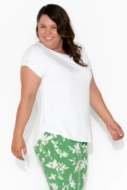 Sleeved Tops<Bamboo Body Pia White Bamboo Boatneck Tee