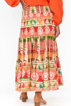 Skirts<Holiday Pier Tropical Cotton Tiered Maxi Skirt