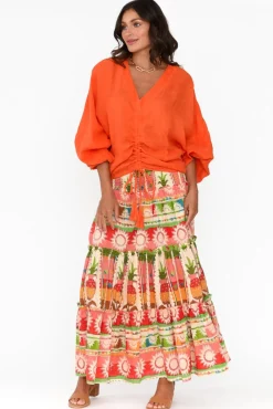 Skirts<Holiday Pier Tropical Cotton Tiered Maxi Skirt