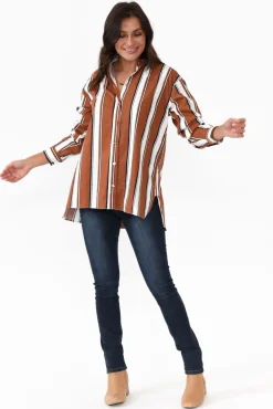 Cotton Tops<365 Days Pilar Tan Stripe Cotton Shirt