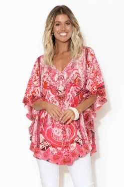 Sleeved Tops<Fashion Spectrum Pink Frangipani Silk Butterfly Top