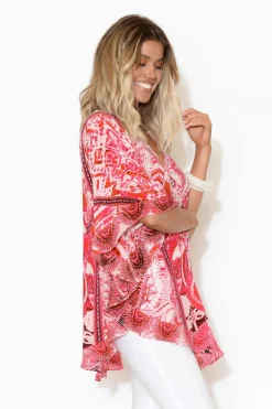 Sleeved Tops<Fashion Spectrum Pink Frangipani Silk Butterfly Top