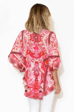 Sleeved Tops<Fashion Spectrum Pink Frangipani Silk Butterfly Top