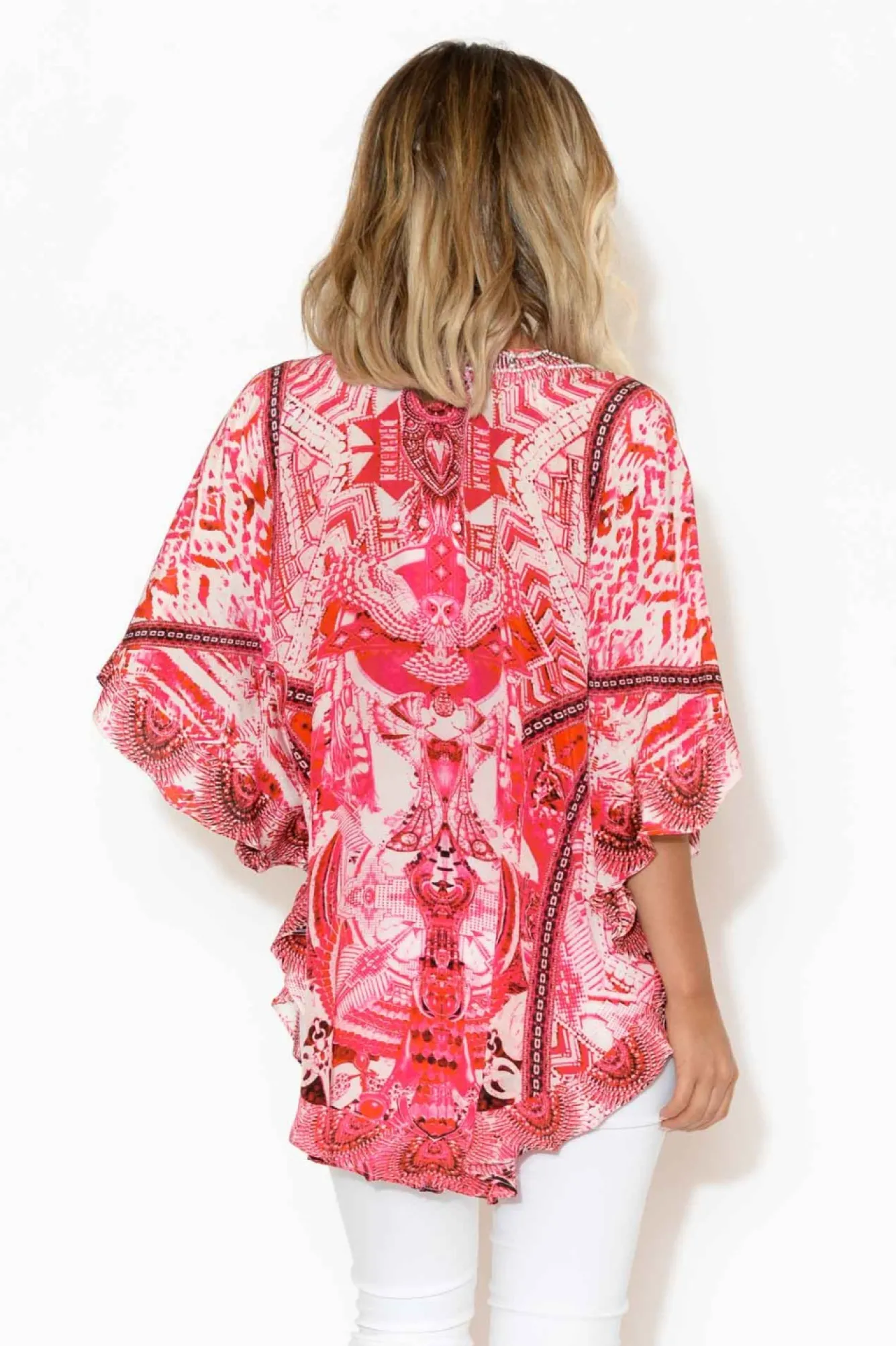 Sleeved Tops<Fashion Spectrum Pink Frangipani Silk Butterfly Top