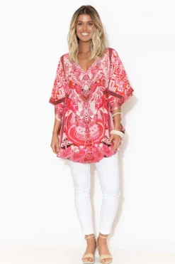 Sleeved Tops<Fashion Spectrum Pink Frangipani Silk Butterfly Top