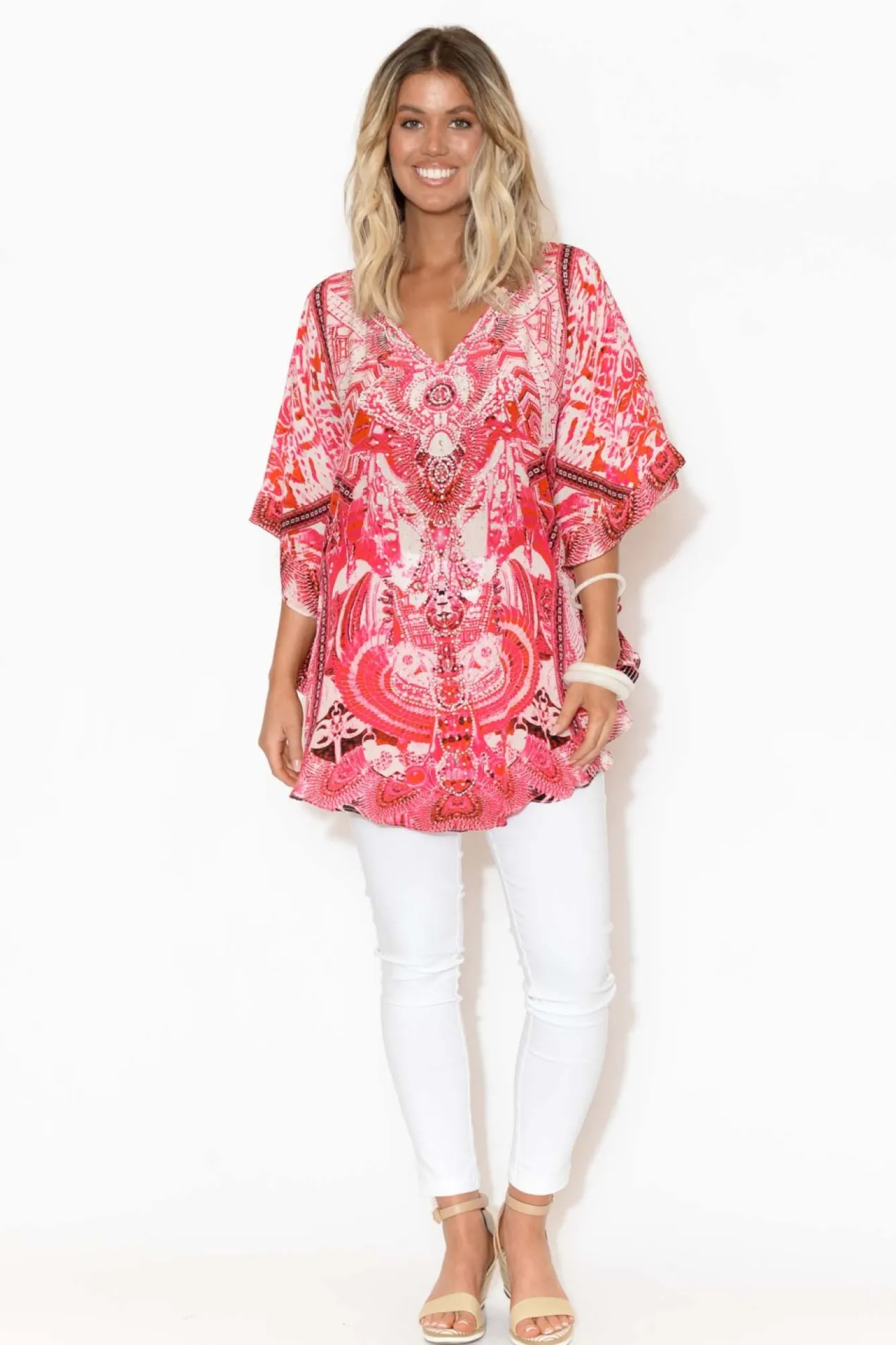 Sleeved Tops<Fashion Spectrum Pink Frangipani Silk Butterfly Top