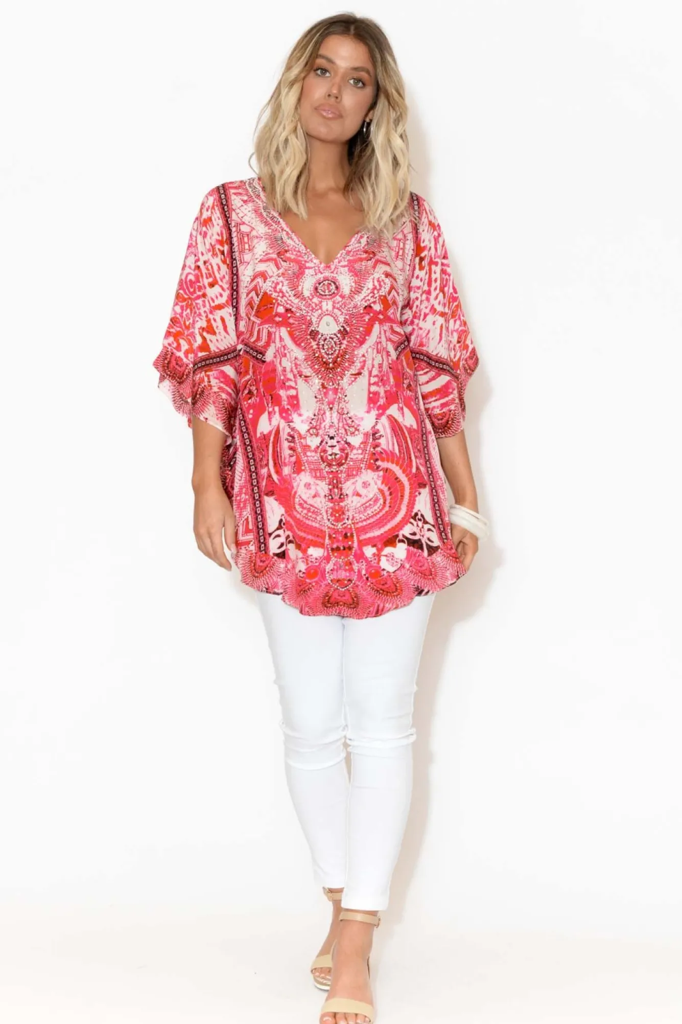 Sleeved Tops<Fashion Spectrum Pink Frangipani Silk Butterfly Top