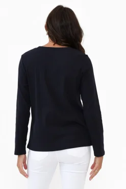 Cotton Tops<Gordon Smith Porter Navy Cotton Long Sleeve Top