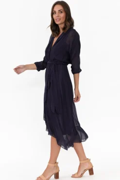 Below Knee Dresses<La Strada Prague Navy Silk Layer Dress