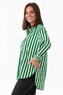 Cotton Tops<Dear Sutton Presley Green Stripe Cotton Poplin Shirt