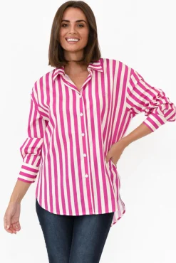 Cotton Tops<Dear Sutton Presley Pink Stripe Cotton Poplin Shirt
