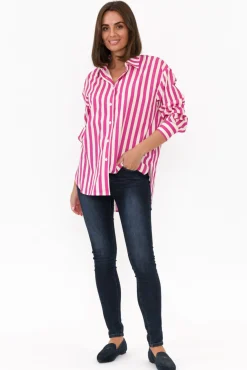 Cotton Tops<Dear Sutton Presley Pink Stripe Cotton Poplin Shirt