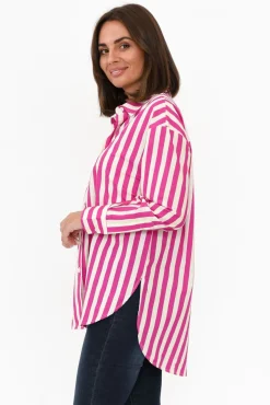 Cotton Tops<Dear Sutton Presley Pink Stripe Cotton Poplin Shirt