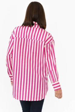 Cotton Tops<Dear Sutton Presley Pink Stripe Cotton Poplin Shirt