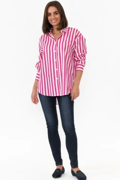 Cotton Tops<Dear Sutton Presley Pink Stripe Cotton Poplin Shirt