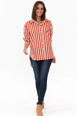 Cotton Tops<Dear Sutton Presley Red Stripe Cotton Poplin Shirt
