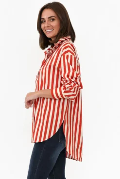 Cotton Tops<Dear Sutton Presley Red Stripe Cotton Poplin Shirt