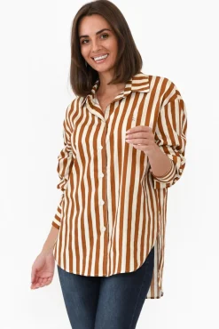 Cotton Tops<Dear Sutton Presley Rust Stripe Cotton Poplin Shirt