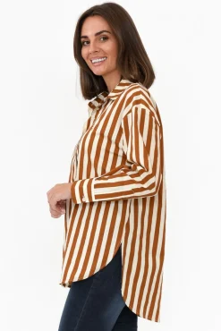 Cotton Tops<Dear Sutton Presley Rust Stripe Cotton Poplin Shirt