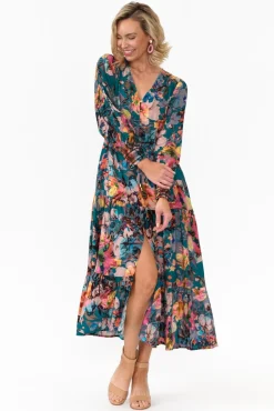 Midi Dresses<Fate Becker Pure Shores Teal Floral Midi Dress