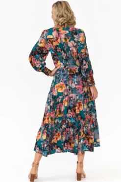 Midi Dresses<Fate Becker Pure Shores Teal Floral Midi Dress