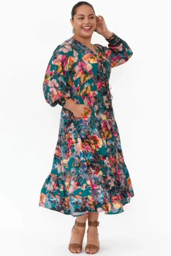 Midi Dresses<Fate Becker Pure Shores Teal Floral Midi Dress