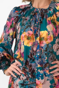 Sleeved Tops<Fate Becker Pure Shores Teal Floral Sleeved Blouse