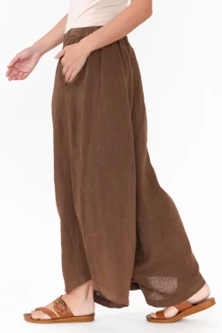 Pants<Montaigne Quincy Brown Linen Wide Leg Pant