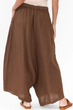 Pants<Montaigne Quincy Brown Linen Wide Leg Pant
