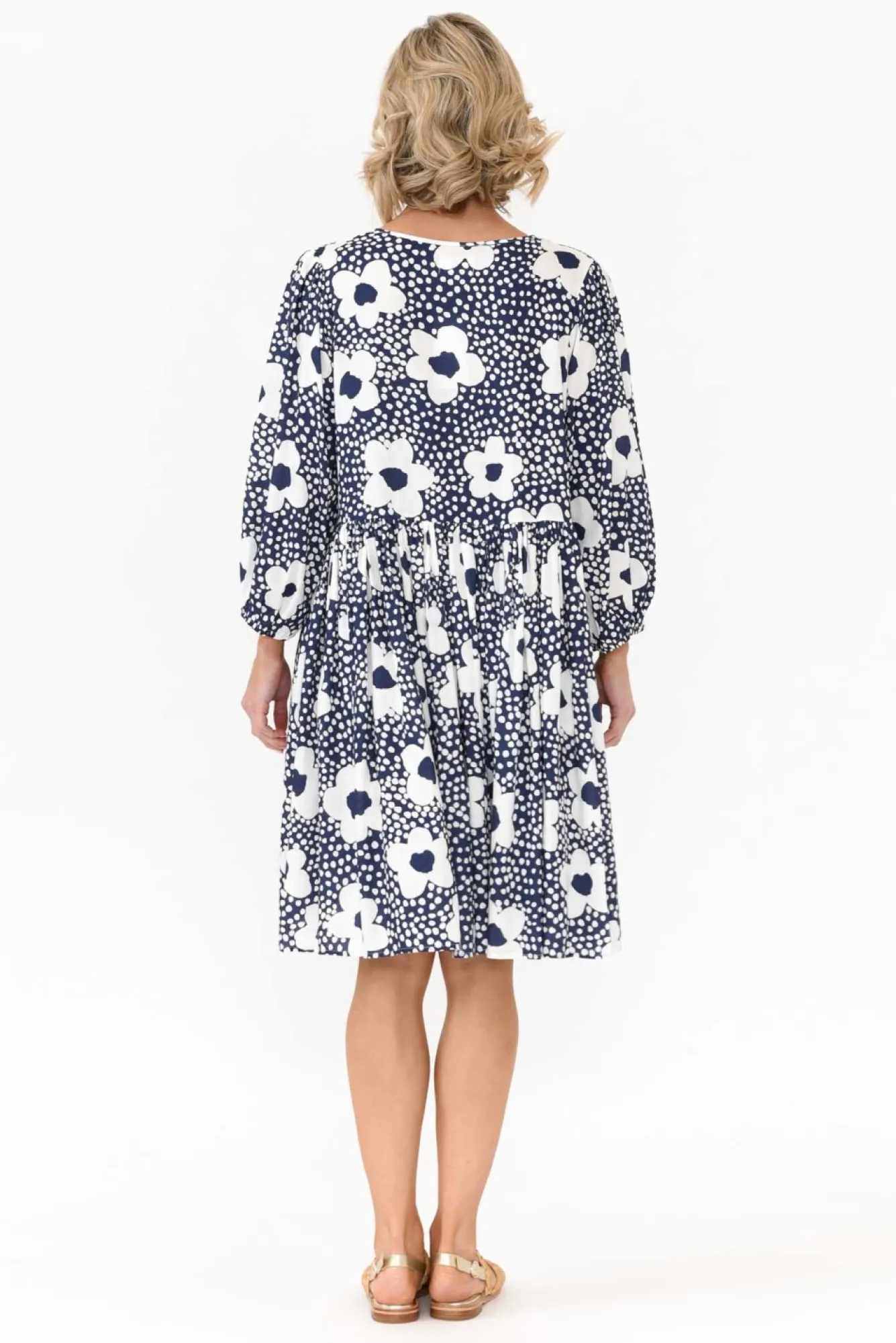 Above Knee Dresses<Cali and Co Quinta Navy Bloom Cotton Blend Dress